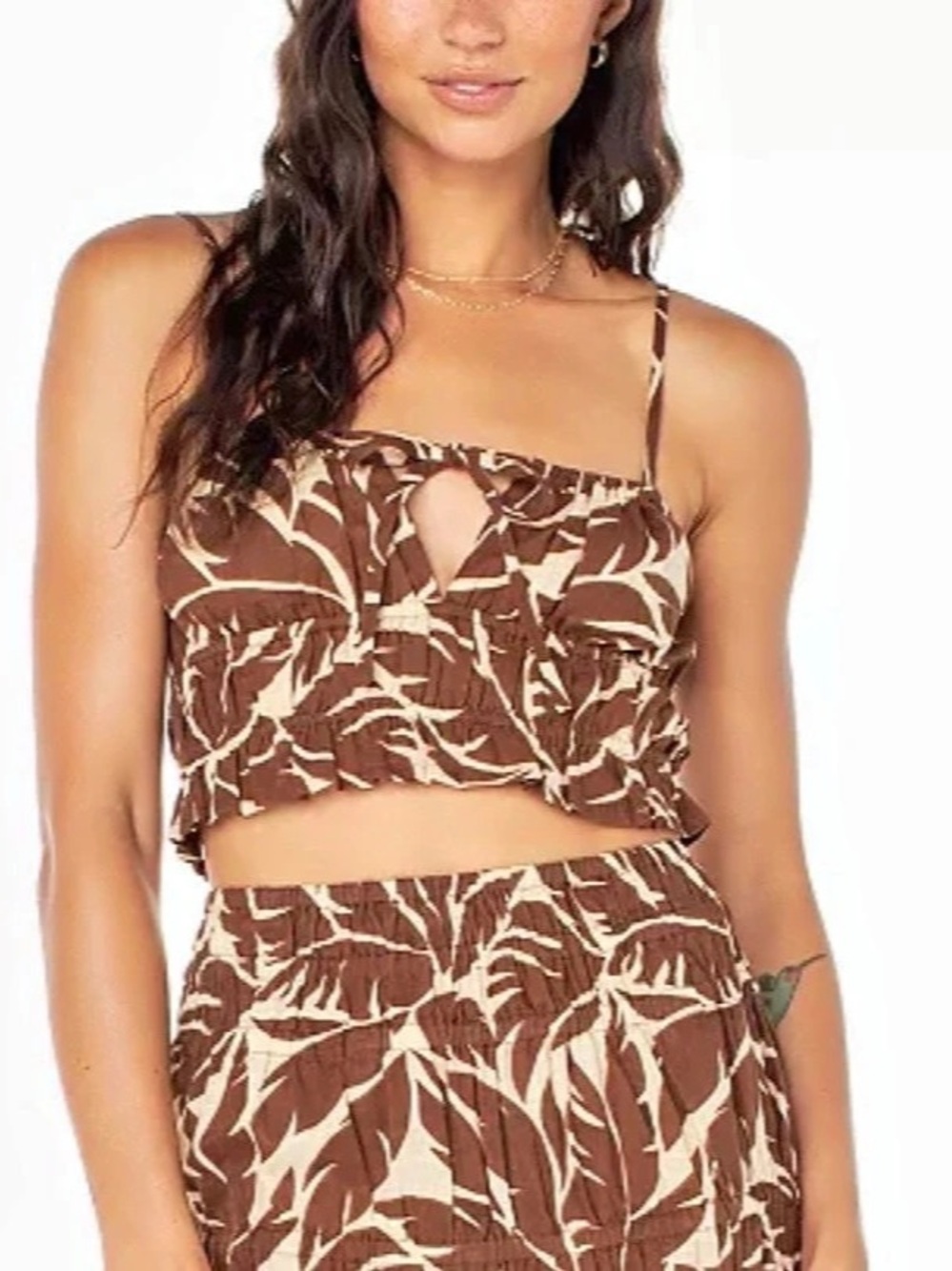 Roxy Brown & Cream Printed Crop Top Size Medium